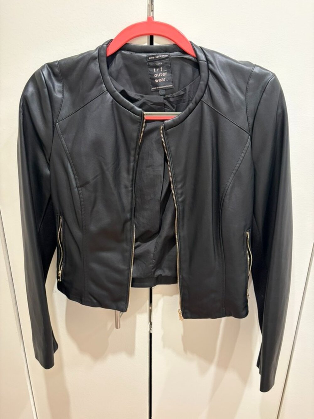 Zara black faux leather jacket size small
